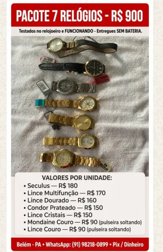 ? PACOTE 7 RELÓGIOS 900,00