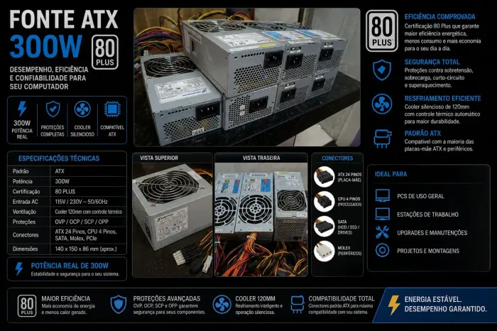 Fonte ATX 80 Plus 300Wats