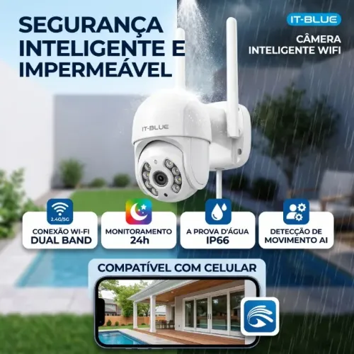 Câmera de Segurança Inteligente Wi-Fi IT-BLUE | À Prova D'água IP66 | Dual Band 2.4G/5G | 