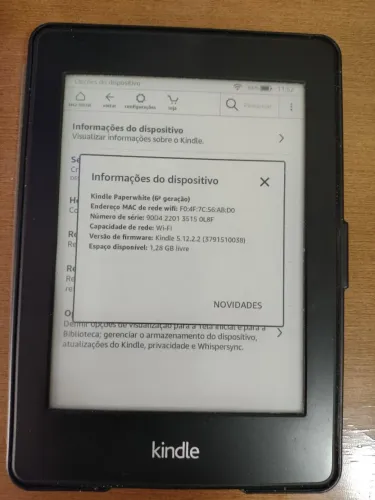 Kindle paperwhite 6a geração, com capa magnética e 2gb de armazenamento, excelente estado 