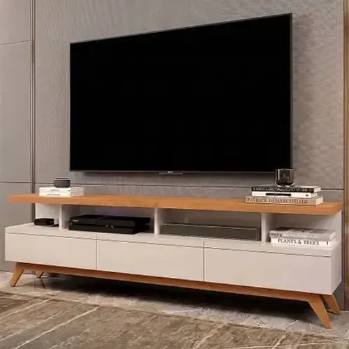 Rack Vivare Wood 1,80m Off White e Nature para Tv até 75 Pol com Nichos -/ pronta entrega