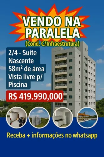 Apartamento 2/4 na Paralela, nascente total, vista livre para a piscina (SA-LZ)