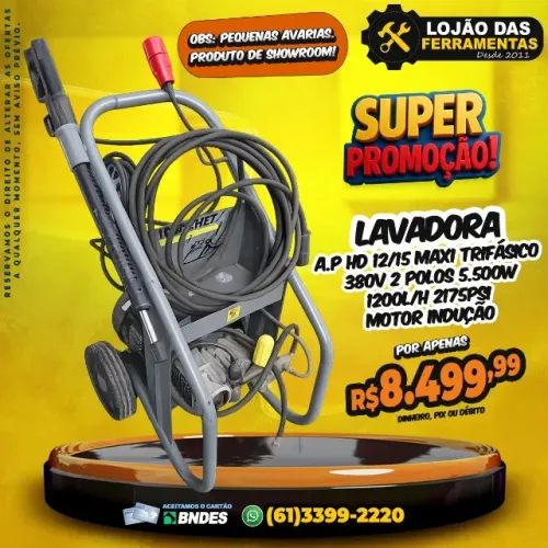 Lavadora A.P HD 12/15 Maxi Trifásico 380V 2 Polos 5.500w 1200L/h 2175Psi Motor Indução