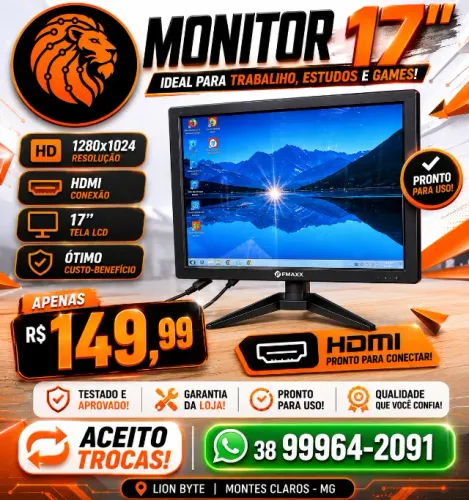 MONITOR 17 POLEGADAS HDMI - R$ 149,99