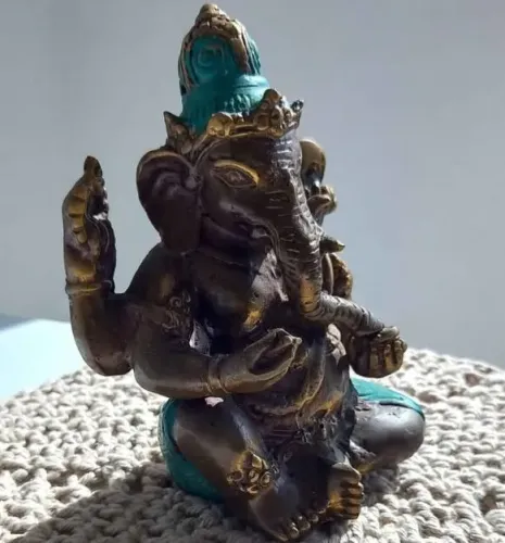 Ganesha em Metal Maciço - Estilo Pátina Envelhecida