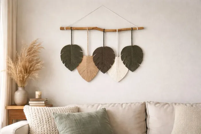 Painel de Folhas em Macramé Com costela de Adão Promoção 