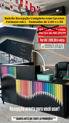 Balcão Recepção Completo com Gavetas Formato em L - Tamanho de 2.00 x 1.50