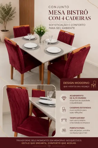 MESA COM 4 CADEIRAS BORDO (NOVO)