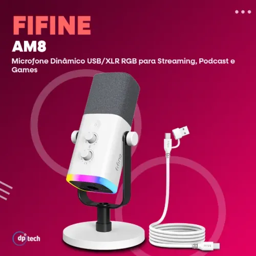 Microfone Fifine AM8 Branco | RGB | USB e XLR | Dinâmico -Entrega Grátis-