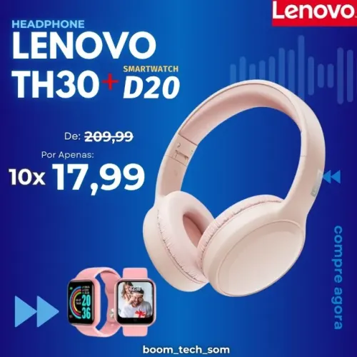 Kit Fone Bluetooth Lenovo TH30 + Smartwatch D20 | Garantia | Pronta Entrega