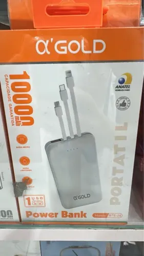 PROMOÇÃO Power Bank Com 3 Cabos 10000mah Agold BTE-8