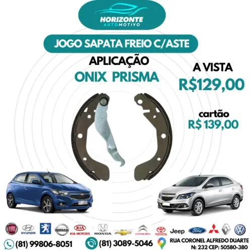 jogo sapata freio traseiro onix prisma 2012/ com haste