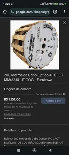 Fibra indoor outdoor Furukawa 12fo SM valor no metro 