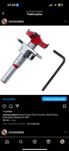 Broca Fresa Tipo Forstner 35mm Para Dobradiça Madeira E Mdf R$ 60