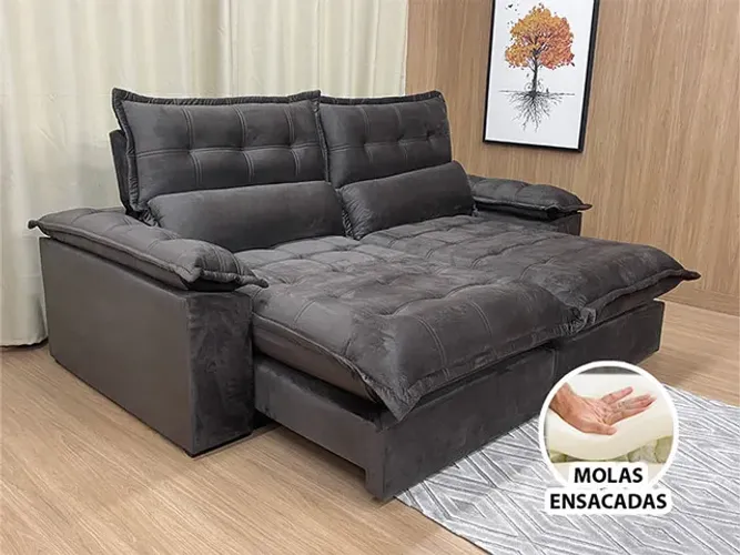 Sofá Retrátil Reclinável 2,50m Marrom Molas Ensacadas a75
