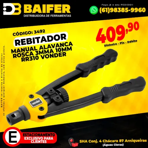 Rebitador Manual Alavanca Rosca 3mma 10mm RR310 Vonder