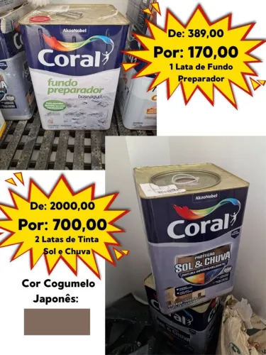 2 Latas de Tinta Coral Sol e Chuva + 1 Lata de Fundo Preparador