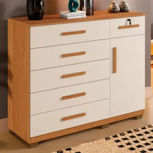 Cômoda 6 Gavetas 1 C/Chave 01 Porta 1.22M. Produto Novo Direto de Fábrica P/Sua Casa.