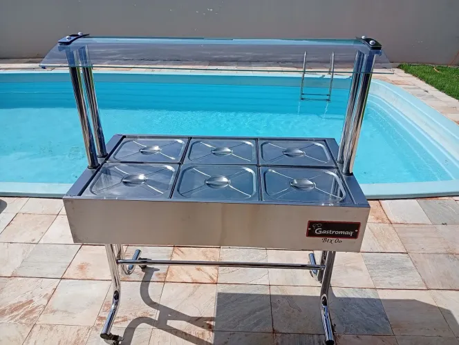 Buffet Frio 6 cubas em aço inox com tampa
