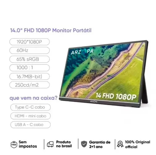 Monitor Arzopa14.0 HDMI 1080P FHD IPS HD - Original - Lacrado