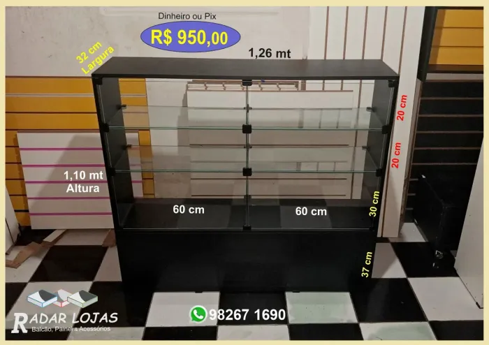 Vitrine Expositora de Vidro Preta
