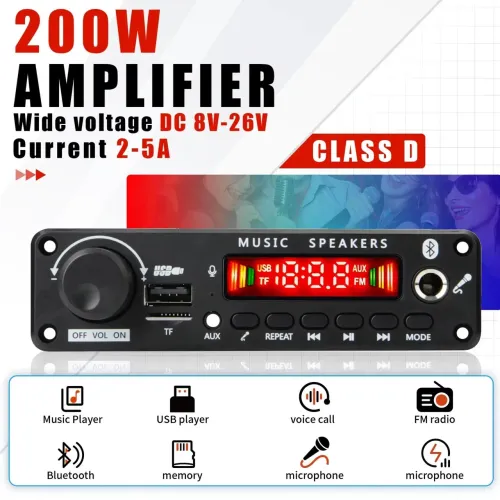 Placa audio amplificada bluetooth 200w - plaquinha som mp3 200 watts potencia
