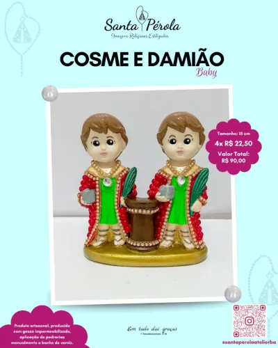 Imagem Religiosa Estilizada / Cosme e Damião Baby - 15 cm