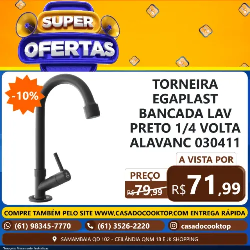 TORNEIRA EGAPLAST BANCADA LAV. PRETO 1/4 VOLTA ALAVANC 030411