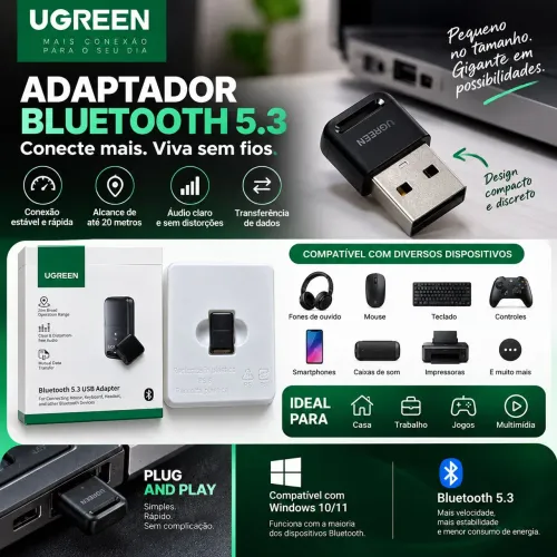 Adaptador Bluetooth 5.3 USB UGREEN | PC, Notebook e Periféricos