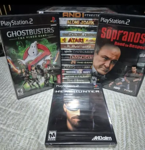 Coleção de 16 Jogos PS2 Lacrados, 13 Black Label Ghostbusters, Sopranos, Headhunter e mais
