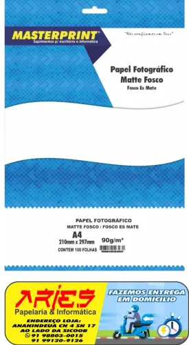 PAPEL FOTO MATTE FOSCO 90G A4 100 FOLHAS MASTERPRINT