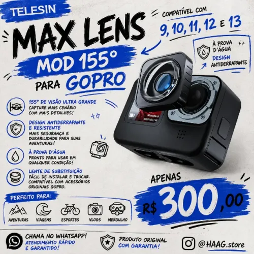 Telesin Max Lens Grande Angular 155° para GoPro 9 10 11 12 13