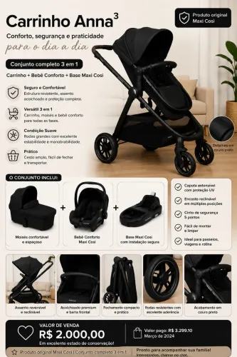 Vendo carrinho de bebê Maxi Cosi Anna 3