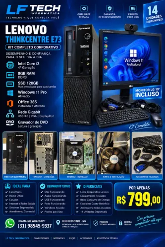 ? Computador Completo Lenovo ThinkCentre E73 | SSD 120GB | 8GB RAM | Monitor LG