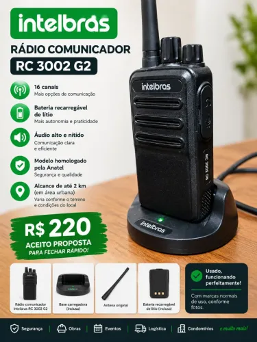 Rádio Comunicador Intelbras RC 3002 G2 + Base Carregadora