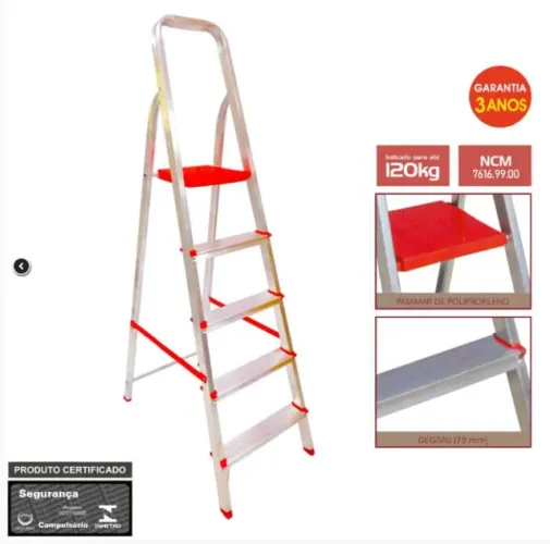 ESCADA DE ALUMINIO 5 DEGRAUS BOTAFOGO NOVA