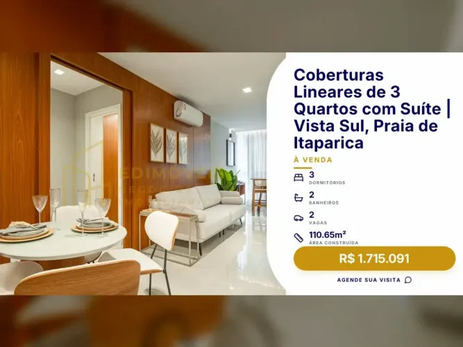 Viva com Sofisticação no Jockey de Itaparica | Cobertura Linear com Varanda Gourmet