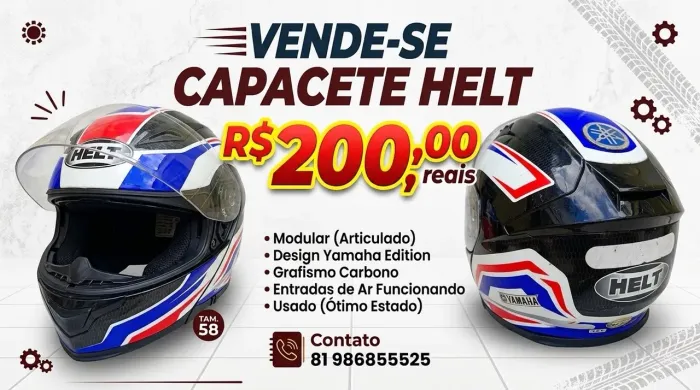 Vendo capacete Helt, valor R$ 200 reais