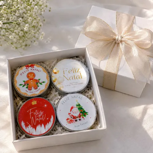 Kit 4 Velas Natalinas em lata decorativa 20g personalizadas