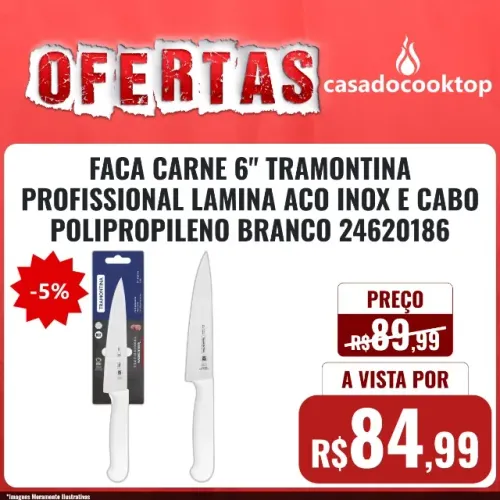 FACA CARNE 6" TRAMONTINA PROFISSIONAL LAMINA ACO INOX E CABO POLIPROPILENO BRANCO 24620186