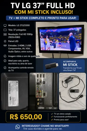 TV LG 37 Full HD + Mi Stick Incluso - R$ 650