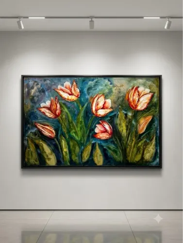 Quadro Grande Tela Tulipa Pintura à Mão Artista 80x120cm