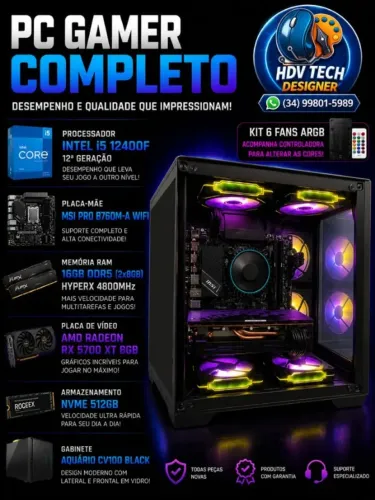 PC ddr5 Gamer i5 12400F + RX 5700 XT 8GB | DDR5 16GB | Alto Desempenho novo