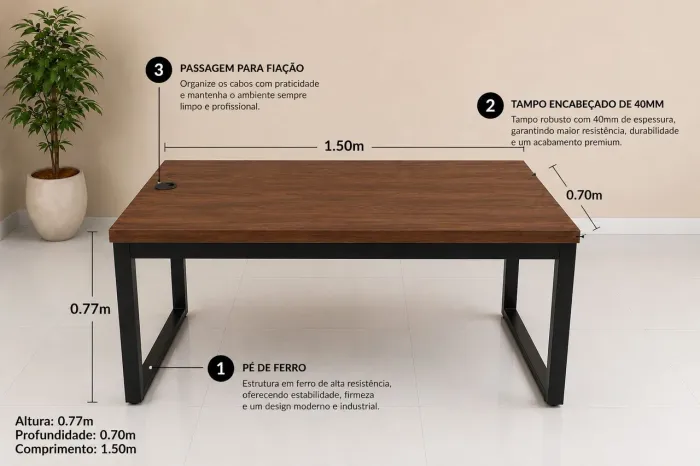 Mesa de 1.50m com pé de ferro 