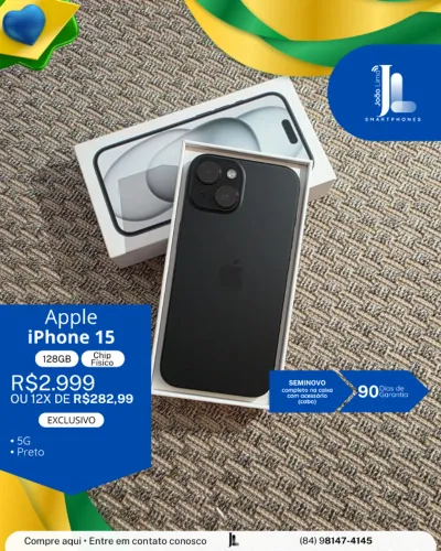 IPHONE 15, CHIP FÍSICO, 5G, 128GB, , SEMINOVO, EXCLUSIVO!
