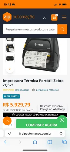 Impressora térmica portátil Zebra