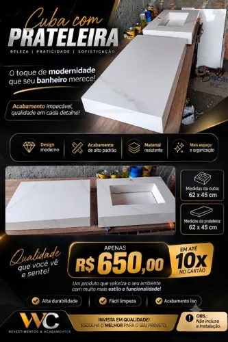 Pia de porcelanato +prateleira