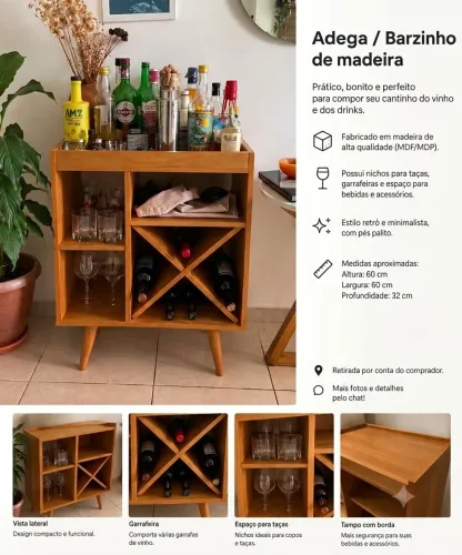 Adega / Barzinho de madeira - Estilo Retrô (MDF/MDP)
