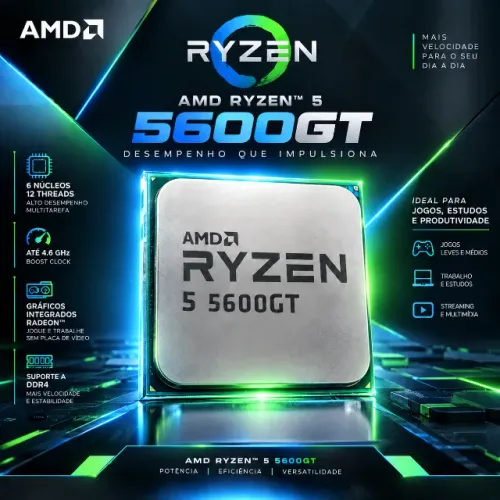 Processador Amd Ryzen 5 5600GT 6 Núcleos 12 Threads 3.6 GHz (Base) até 4.6 GHz (Max Turbo)