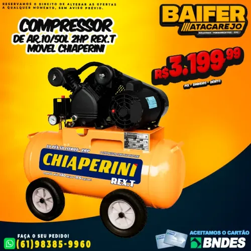 Compressor de Ar 10/50L 2Hp Rex.T Móvel Chiaperini